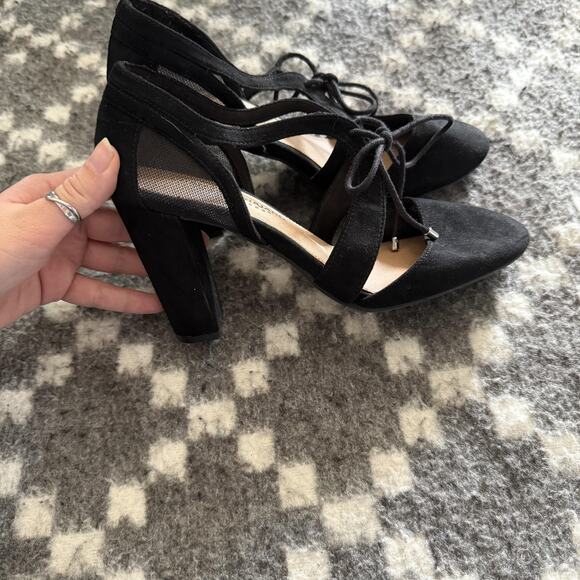 Christian Siriano Shoes Size 7.5 Suede Block Heel Lace Up Mesh Pumps Whimsigoth - Picture 4 of 9